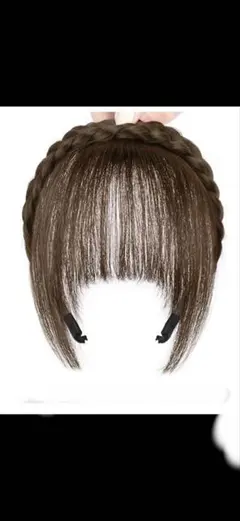 ダークブラウン 前髪付きカチューシャ三つ編み