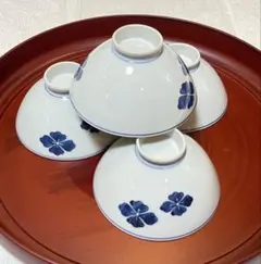 青い花模様の飯碗 4個セット372