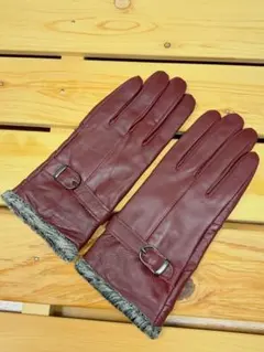 値下げ！新品★レディース革手袋・ラムレザーグローブ　裏起毛　本革　ワインレッド