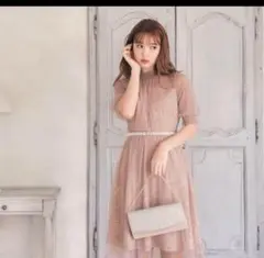 Dorry Doll パーティードレス ピンクベージュ　パールベルト付き