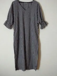 ジャーナルスタンダード　タイプライターフリル袖ワンピース　ネイビーチェック