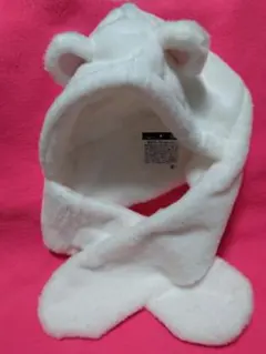 くま耳フード付きマフラー　くまさんの柔らかいファー素材マフラー　ホワイト　新品