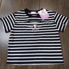 160 Hello Kitty キティ　ボーダー　半袖　Tシャツ 刺繍