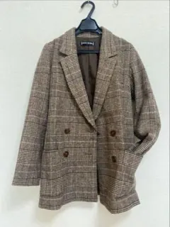 セシルマクビー　ブラウン　チェック柄ダブルブレストジャケット　秋冬　ウール混
