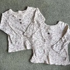 花柄クリーム色コットンTシャツ2枚セット