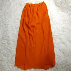 プリーツ ロングスカート オレンジ 変形デザイン モード ウエストゴム