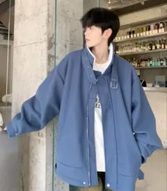 オーバーサイズ青スウェットジャケット
