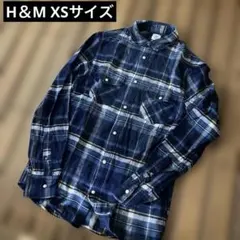 H&M エイチアンドエム L.O.G.G チェックシャツ ブルー XS