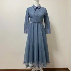 ジルスチュアート　ロングワンピース　春　ワンピース　レース　チュール　ブルー
