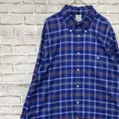 ブルックスブラザーズ長袖シャツ！ブルーチェックロゴ刺繍XL 0424