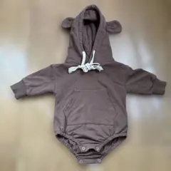 韓国子供服ブラウン耳付きフードロンパース65㎝