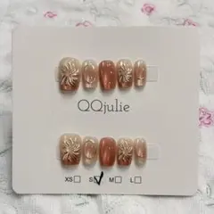 ベージュ系 フラワー ネイルチップ ショートスクエアS