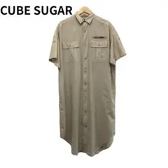 キューブシュガー 半袖　ワークシャツ　ベージュ　カジュアル　メリタリー　襟付き