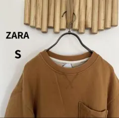 ザラ【S】半袖 スウェット トレーナー ステッチ ゆったり メンズ 黄土色