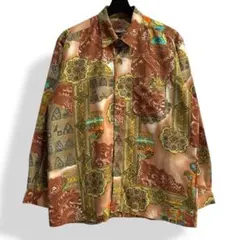 美品 90s 個性派 VINTAGE スカーフ柄 紋章柄 ビンテージシャツ 中世