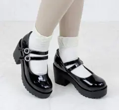 ストラップ付き ビジュー 厚底 ローファー風パンプスのサムネイル