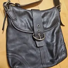 Old COACH 黒レザー ショルダーバッグ ステッチ Vintage コーチ