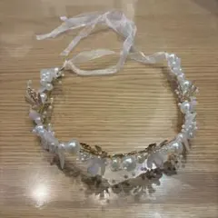 ヘアアクセサリー　リボン　結婚式　パール 花冠　レディース　キッズ