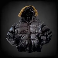 y2k グランジ ファー 光沢 ダウンジャケット 短丈 黒