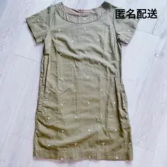 （美品）アーノルドパーマー 半袖ミニワンピース オリーブ リネン混 総刺繍 Mのサムネイル