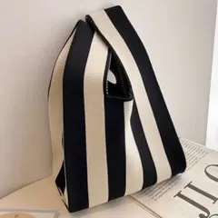 ニットバッグ　ストライプ　ホワイト