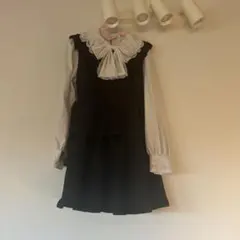 ロリータ 地雷系 量産型 ワンピース 白 黒 モノトーン リボン付き レース