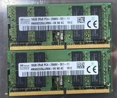 動作確認済 SKhynix PC4-2666V 32GB（16GB×2）中古品