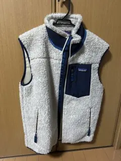 patagonia フリースベスト ホワイト・ネイビー