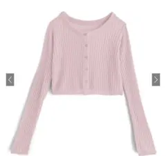 ピンク リブ編み クロップドカーディガン