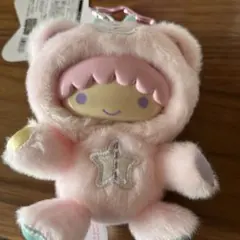 リトルツインスターズ　ピンクのクマのフード付きララマスコット