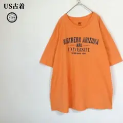 カレッジTシャツ　US古着　USA直輸入　英字プリント　大学　オレンジ　XXL