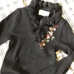 honeybelle 黒 フリル襟 ニット 手刺繍