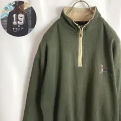海外古着 一点もの✨大きめサイズ グリーン ハーフジップ トレーナーXL 