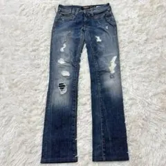 リプレイ 激レア　00s デニムパンツ クラッシュ加工 ブルー S Y2K 古着
