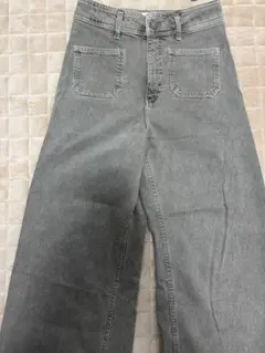 ZARA グレー ハイウエストワイドパンツ　デニム