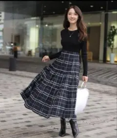 ティアードタフタドッキングワンピース　ブラックM