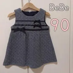 BeBe ワンピース 90cm ヘリンボーン リボン