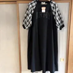 m.b.s. チェック柄切替 半袖ワンピース ブラック