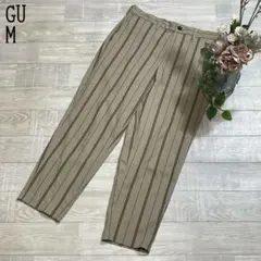 【GUジーユー】メンズ　イージーアンクルパンツ　楽ちん　ストライプ　ベージュ　M