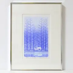 木版画 尾崎淳子 額装 初雪 限定品 癒し系 シンプル モダンアート