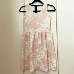 レース模様 ノースリーブ ミニワンピース ピンク　　　花柄