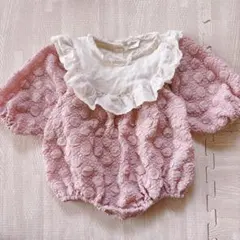 ロンパース　韓国　ベベホリ　bebeholic M レース　フリル　新品　ピンク