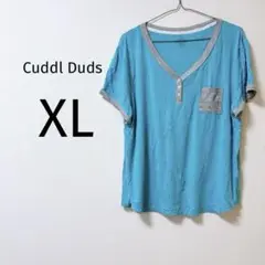 8 Cuddl Duds XL VネックTシャツ トップス 古着 ブルー 水色