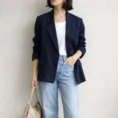 アスコット［F］上品ナチュラル◎リネンブレンド◎ダブルボタンテーラードジャケット