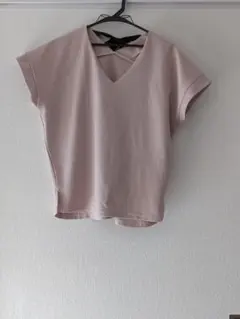 リボン付き Vネック 薄いピンク トップス