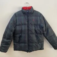 ラルフ・ローレン リバーシブルダウンコート 緑チェック　赤