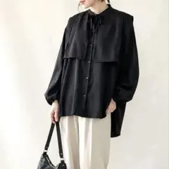【陽コラボ】ECRIRE 衿付きバックプリーツシャツ ブラックLのサムネイル