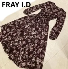 【美品】FRAY I.D 花柄長袖ワンピース　フレア　ワインレッド　サイズ0