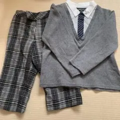 100cm セットアップ　グレー Vネック 長袖 トップス シャツ付き風