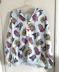 ★新品 M ハローキティ ジップパーカー グレー クロミ マイメロ